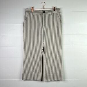 CABI Cream Blue Striped Wide Leg Cropped Trouser Pants Bottoms Size 6